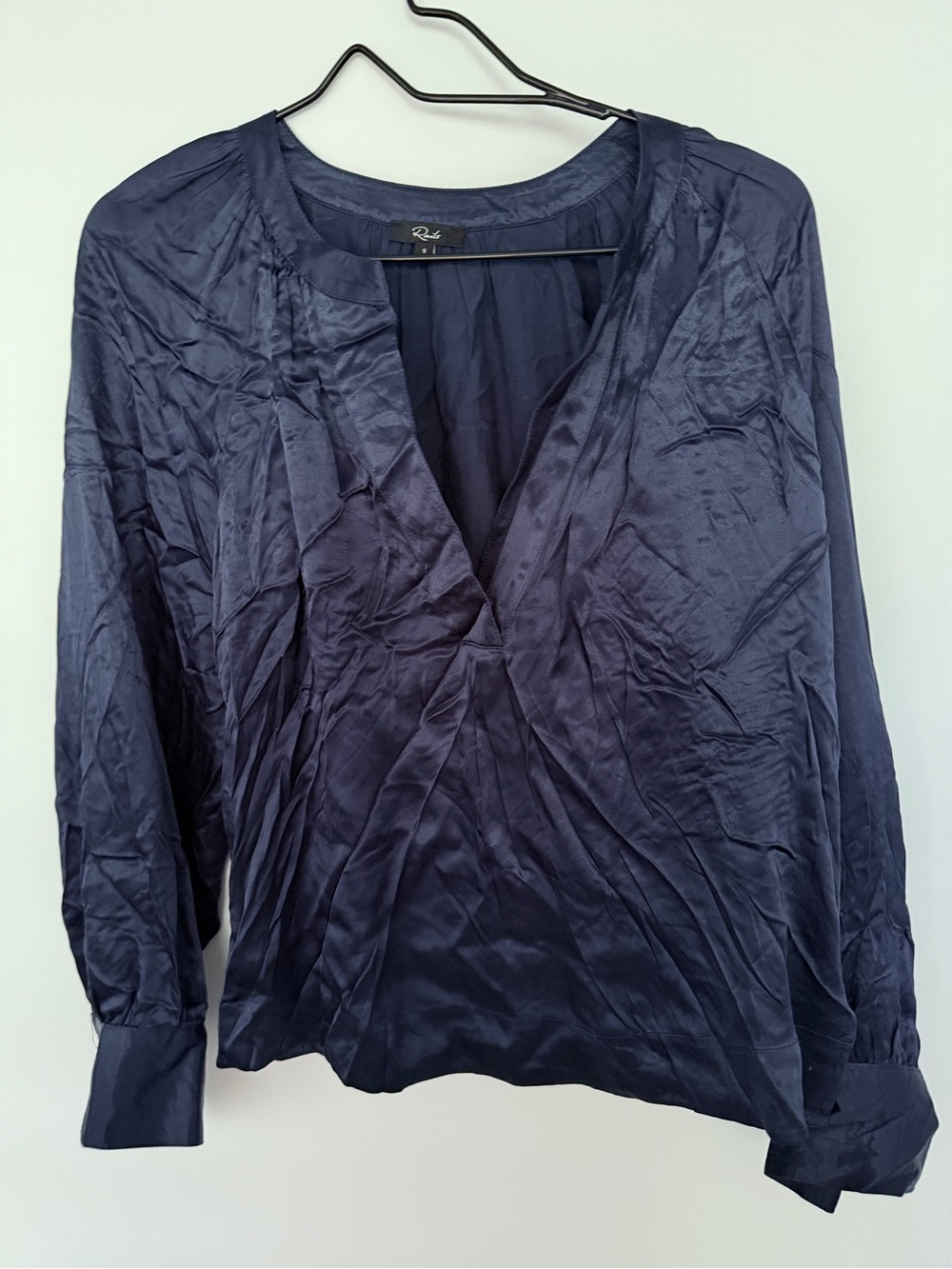 Rails Navy Satin V-Neck Blouse